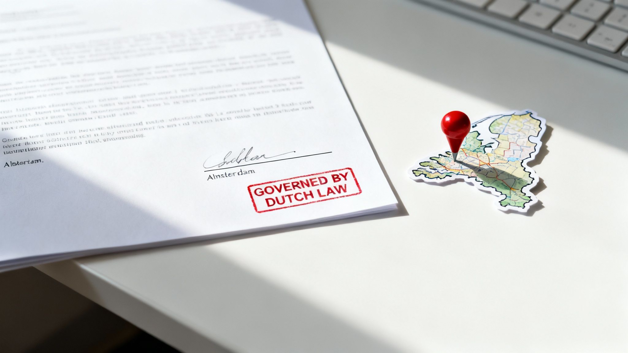 Signing an international agreement, illustrating governing law and jurisdiction clauses