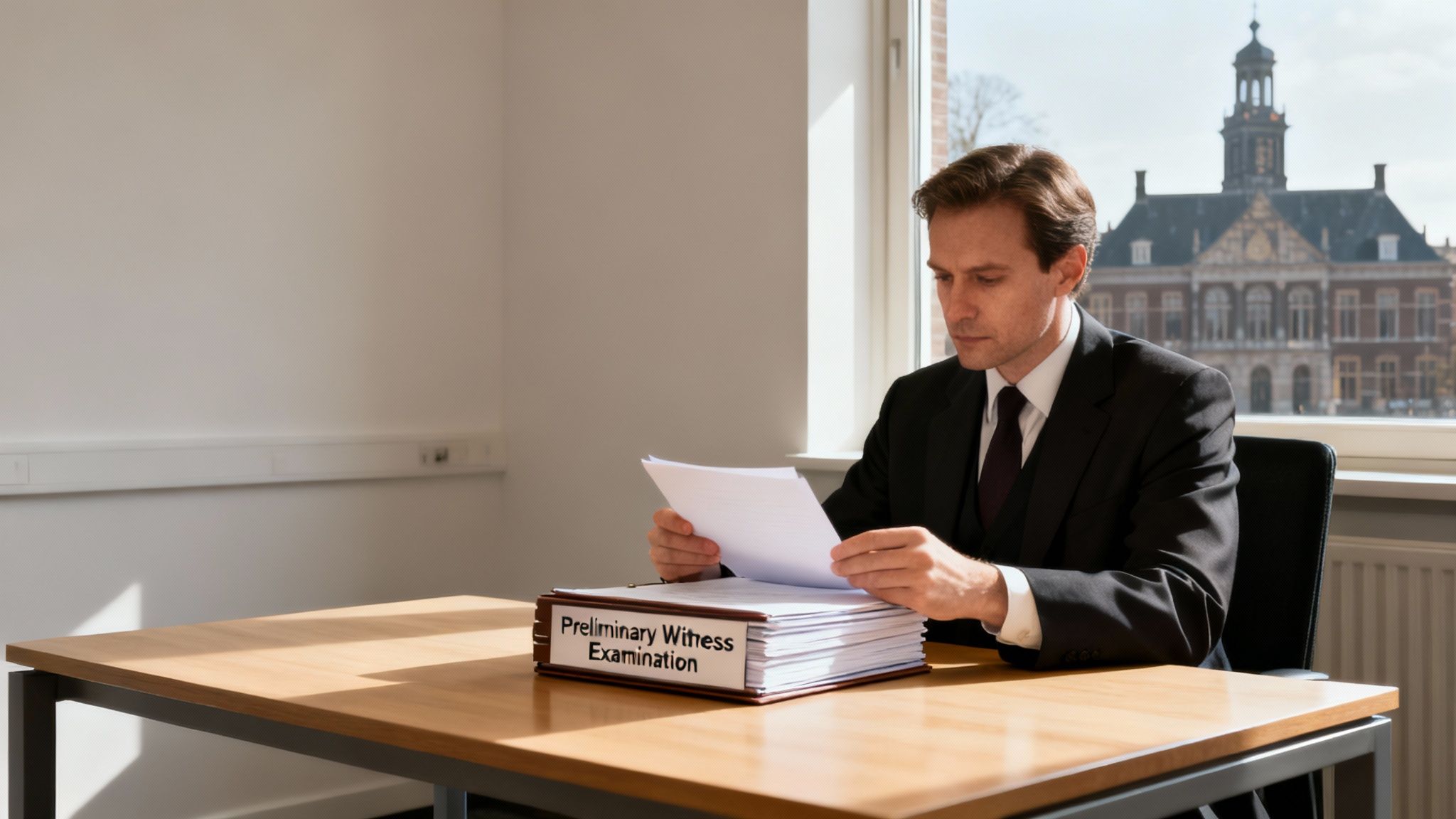 A modern courtroom setting with a gavel on a wooden desk, symbolizing Dutch legal proceedings.
