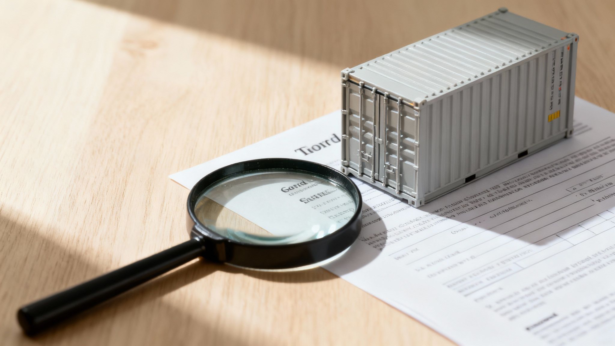 A collage of shipping containers, circuit boards, and forged documents, illustrating sanctions evasion schemes.