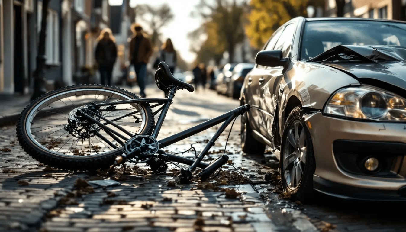A collision between a car and a cyclist at an intersection, illustrating how liability and compensation are assessed after a road traffic accident in the Netherlands.