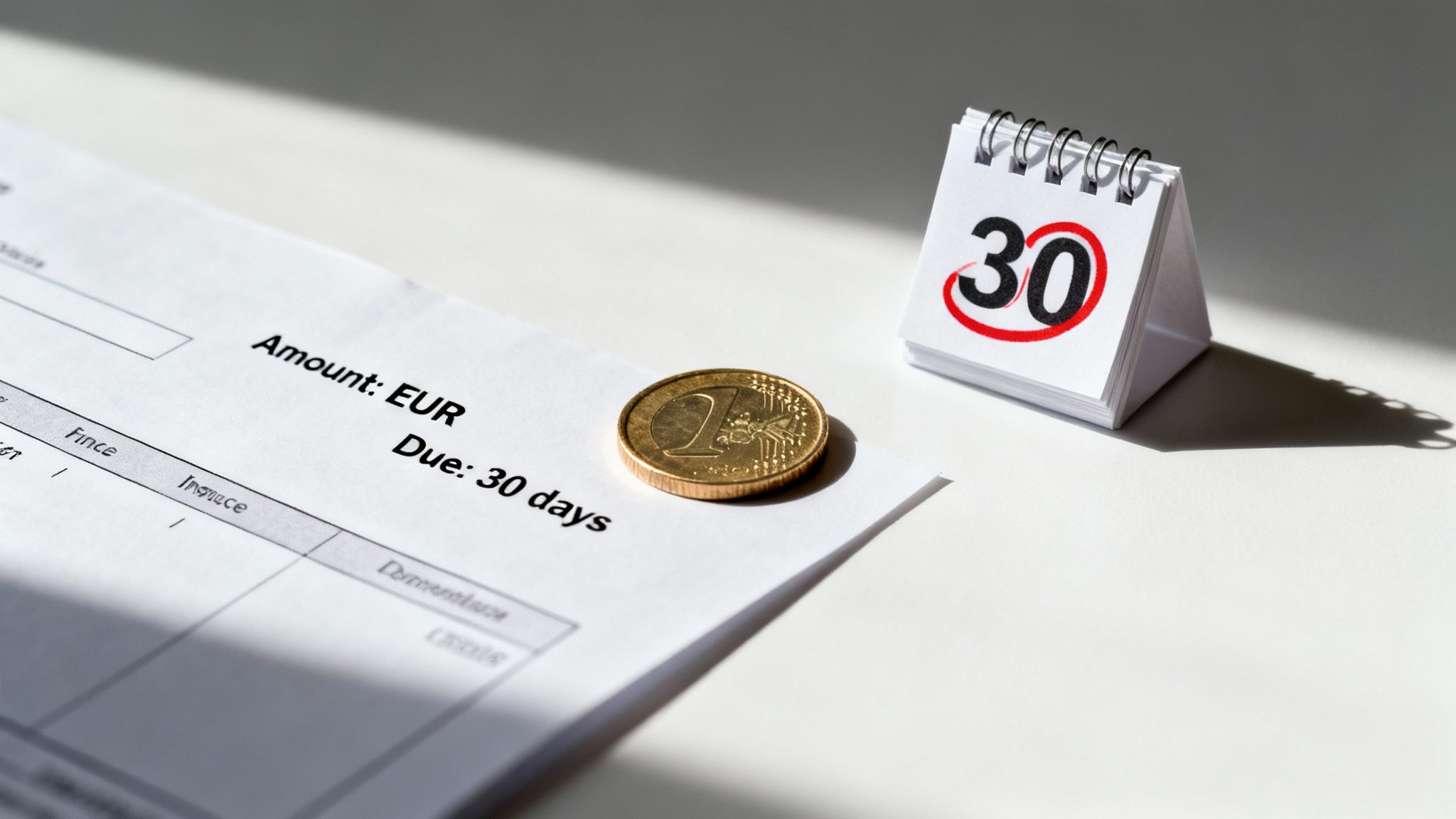 Invoice and payment schedule, illustrating Dutch payment terms and statutory commercial interest