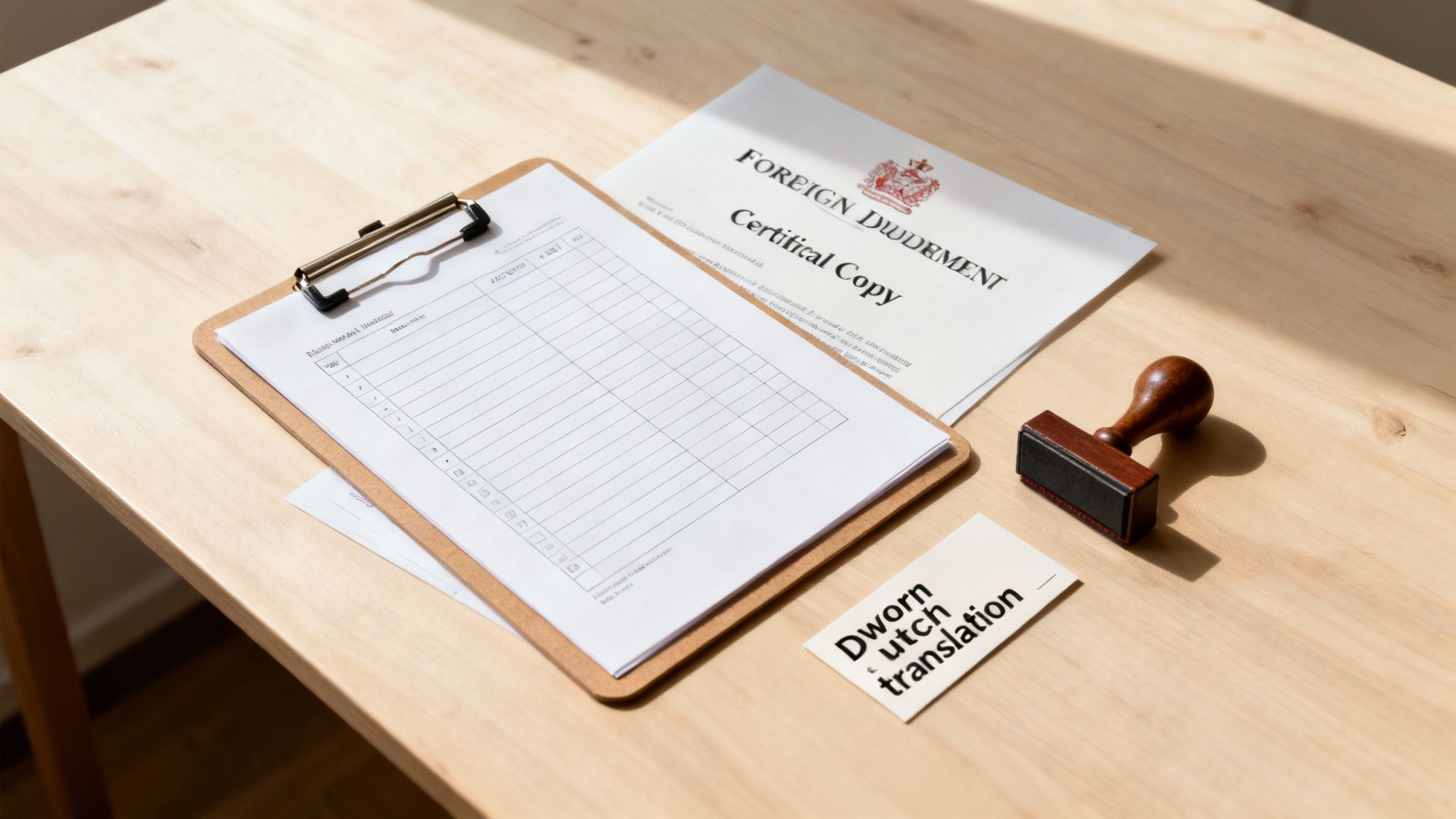 A close-up of legal documents and a pen on a wooden desk, signifying careful preparation.