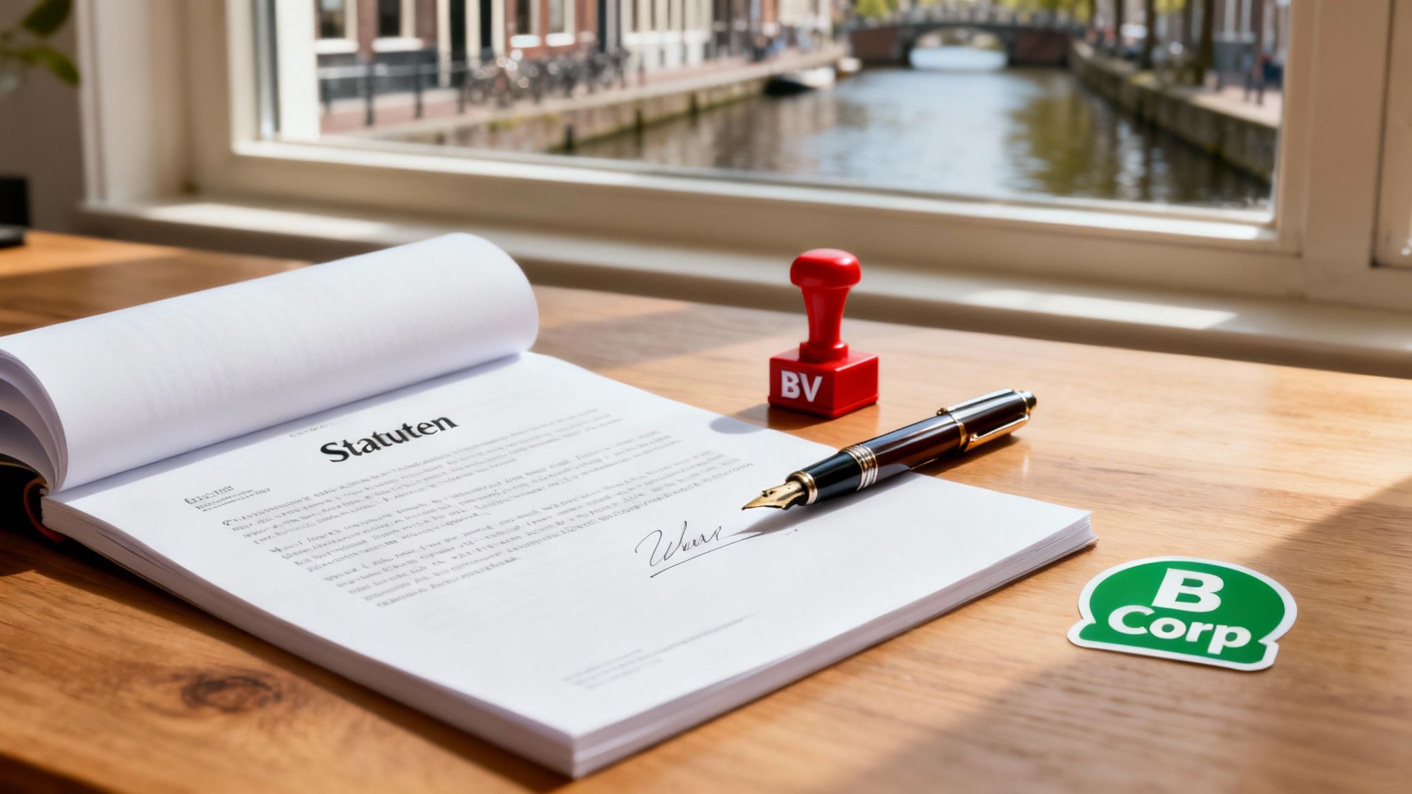 A person signing a legal document on a wooden desk, representing the amendment of articles of association.