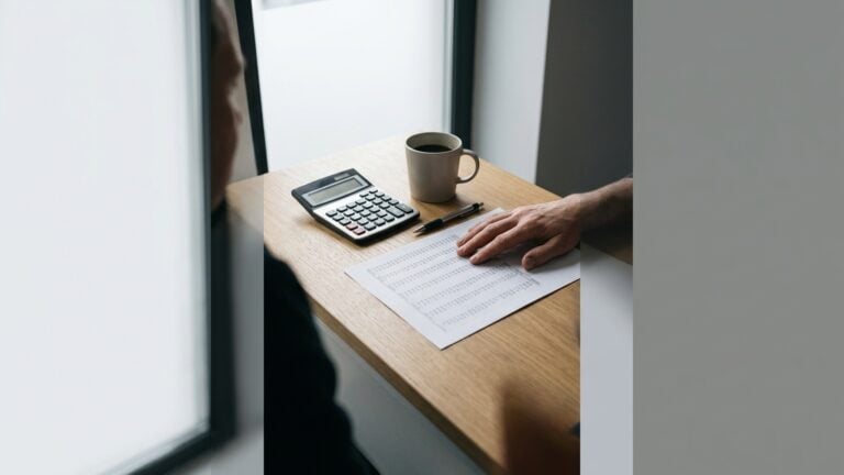 A calculator, a printed maintenance table and a pen on a desk while a parent works out child maintenance