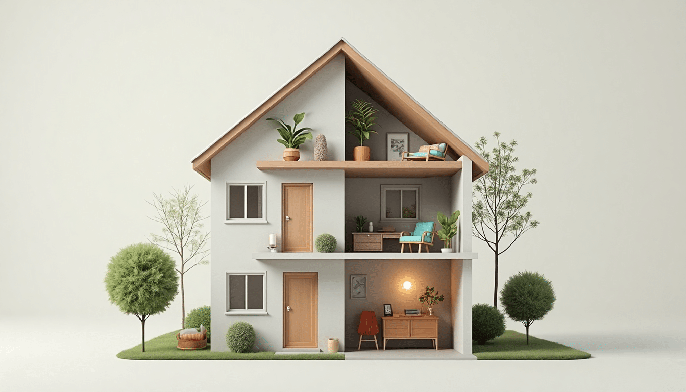 Graphic of a house split in two