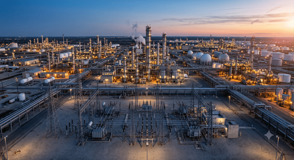 Industrial park representing a closed system for electricity and gas distribution