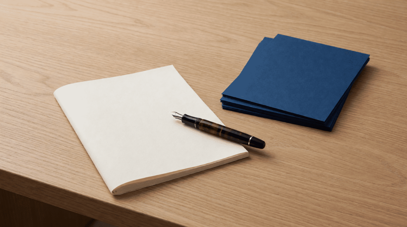 Desk with a fountain pen and folded document in a Dutch office