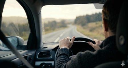 Hands on a steering wheel, seen from behind, with a blurred empty road ahead, illustrating the question of what a traffic mistake means legally.