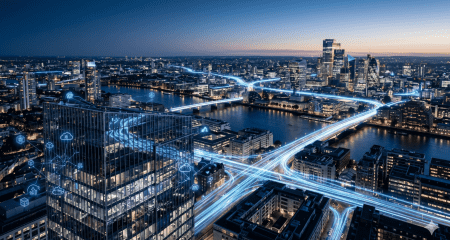 City and data symbolising the EU Data Act and data sharing in Europe