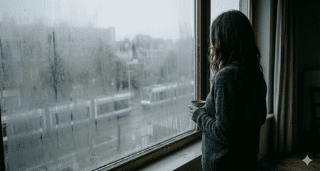 Woman by a window symbolising coercive control within a relationship during a divorce