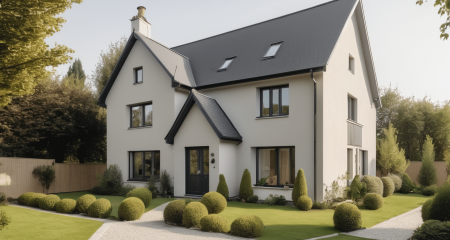 Modern house with landscaped garden.