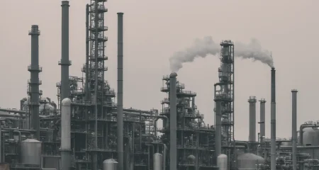 Industrial complex with smoke and towers