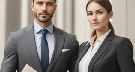 Two professionals in formal attire.