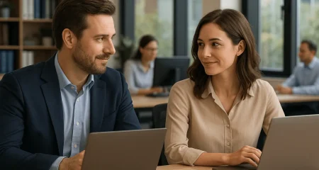 Collega's in een moderne kantoorruimte