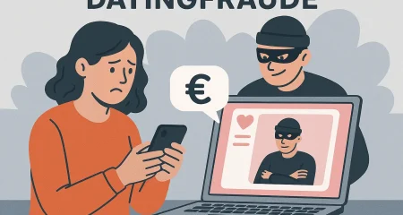 Online dating scam illustration.