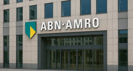 Modern bank building with logo