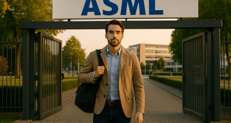 Person walking towards ASML entrance.