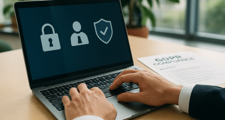 Laptop displaying GDPR compliance symbols