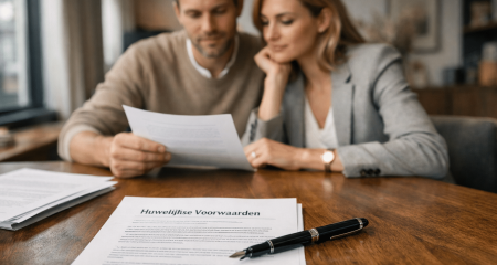 Man and woman discussing prenuptial agreement