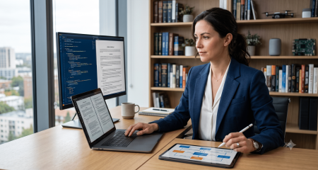 IT lawyer at Law & More working on a laptop