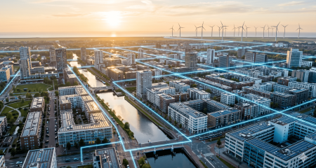 Aerial view of a city symbolising the energy market for becoming an energy supplier in the Netherlands