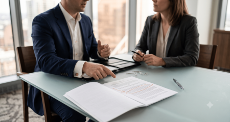 Employer and employee discussing a discretionary bonus scheme