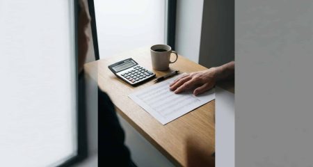A calculator, a printed maintenance table and a pen on a desk while a parent works out child maintenance