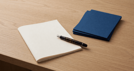 Desk with a fountain pen and folded document in a Dutch office