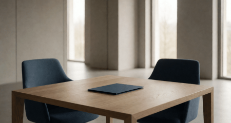 Empty meeting room in a Dutch law office with two chairs facing each other