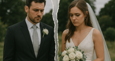 Wedding couple with torn photograph effect.