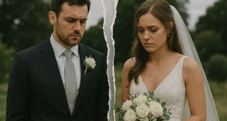 Wedding couple with torn photograph effect.