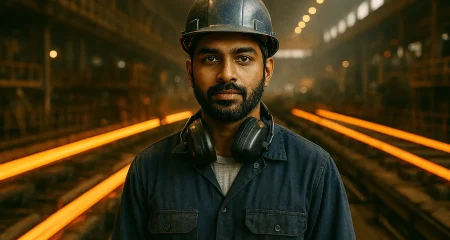 Worker in industrial setting with machinery