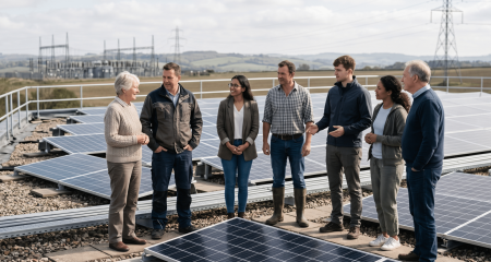 Members of energy communities discussing collective generation and energy sharing under the Dutch Energy Act
