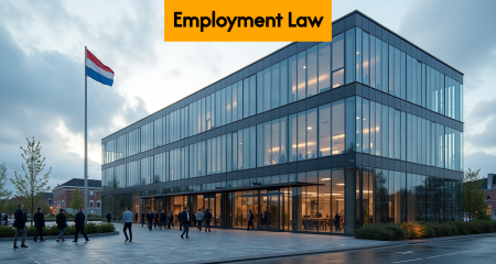 Modern Dutch office building with employees