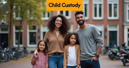 Dutch family outside courthouse in Amsterdam