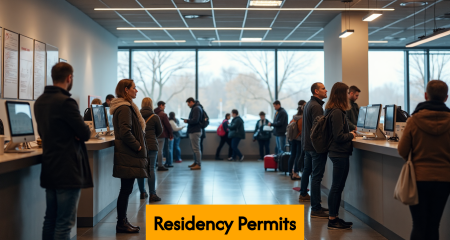 People at Dutch immigration office waiting for service