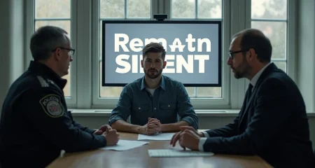 Suspect, officer, and lawyer in Dutch police interrogation room