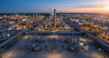 Industrial park representing a closed system for electricity and gas distribution