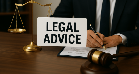 Legal advice with scales and gavel.
