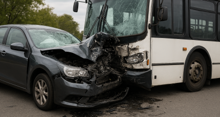Автобус пен жеңіл көліктің қатты соқтығысуы.