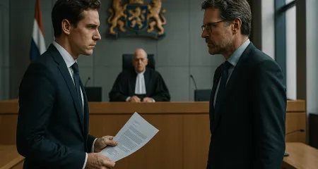 Two men discussing in a court room