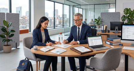 Intern and employer discussing internship or employment contract