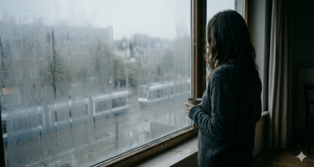 Woman by a window symbolising coercive control within a relationship during a divorce